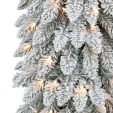 PULEO INTERNATIONAL 7-ft. Pre-Lit Flocked Artificial Alpine Pencil Christmas Tree