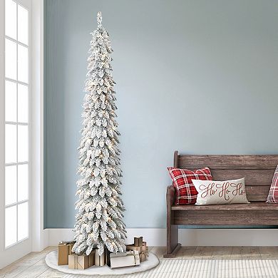 PULEO INTERNATIONAL 7-ft. Pre-Lit Flocked Artificial Alpine Pencil Christmas Tree