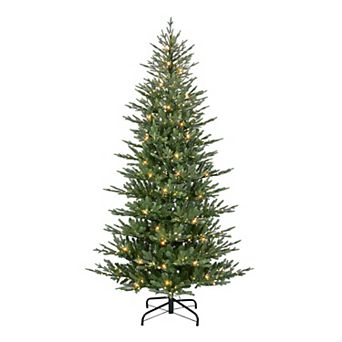 PULEO INTERNATIONAL 7.5-ft. Pre-Lit Alberta Slim Artificial Spruce Christmas Tree