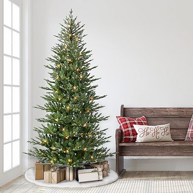PULEO INTERNATIONAL 7.5-ft. Pre-Lit Alberta Slim Artificial Spruce Christmas Tree