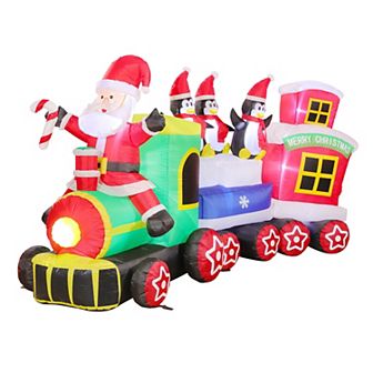 PULEO INTERNATIONAL 7-ft. Lighted Blow-Up Inflatable Santa Train with Penguins