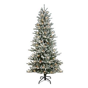 PULEO INTERNATIONAL 7.5-ft. Pre-Lit Flocked Mountain View Spruce Artificial Christmas Tree
