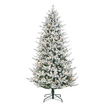PULEO INTERNATIONAL 7.5-ft. Pre-Lit Flocked Boulderwood Spruce Artificial Christmas Tree