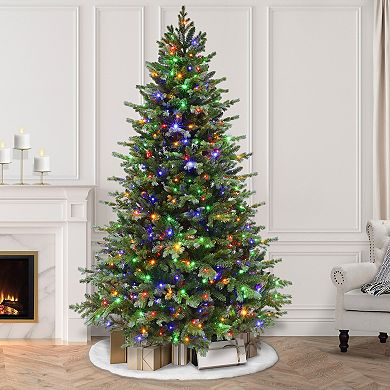 PULEO INTERNATIONAL 7.5-ft. Pre-Lit Linden Fir Artificial Christmas Tree