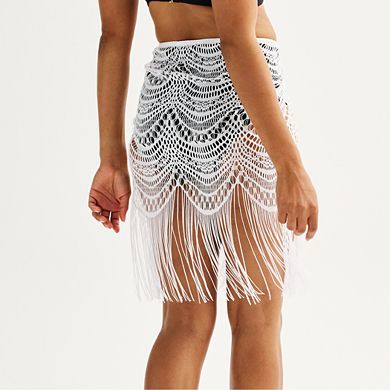 Women's Freshwater Fringed Sheer Lace Swim Cover-Up Pareo Skirt
