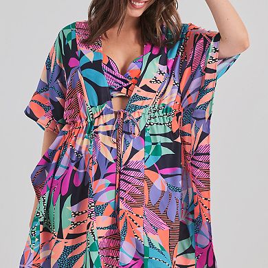 Women's Freshwater Tie Front Floral Print Swim Cover-Up Caftan Tunic