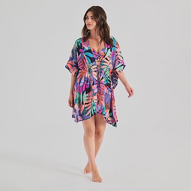 Women's Freshwater Tie Front Floral Print Swim Cover-Up Caftan Tunic