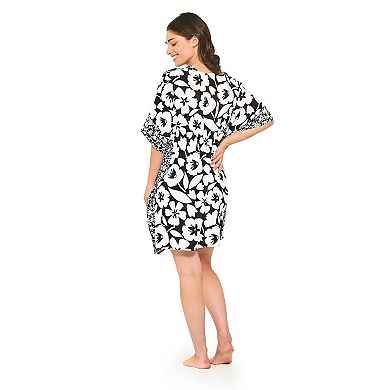 Women's Freshwater Tie Front Floral Print Swim Cover-Up Caftan Tunic