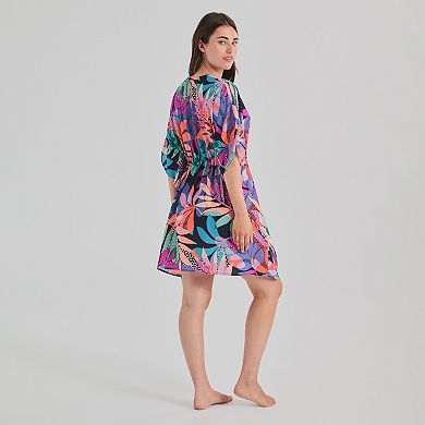 Women's Freshwater Tie Front Floral Print Swim Cover-Up Caftan Tunic