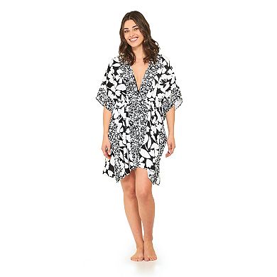 Women's Freshwater Tie Front Floral Print Swim Cover-Up Caftan Tunic
