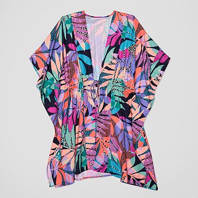 Women's Freshwater Tie Front Floral Print Swim Cover-Up Caftan Tunic