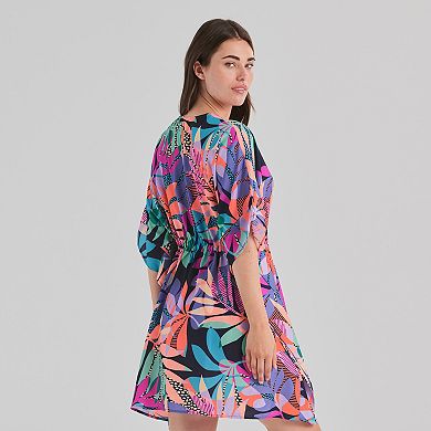 Women's Freshwater Tie Front Floral Print Swim Cover-Up Caftan Tunic