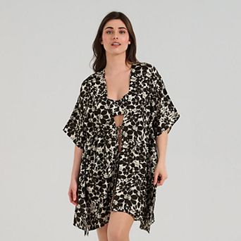 Women's Freshwater Tie Front Floral Print Swim Cover-Up Caftan Tunic