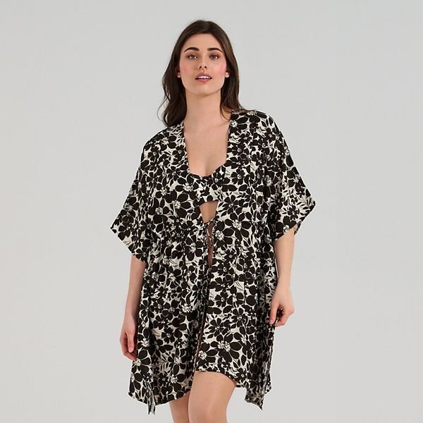 Women's Freshwater Tie Front Floral Print Swim Cover-Up Caftan Tunic
