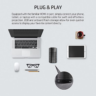 HP Mobile Portable Projector, 480p LED Projector for Home & Office