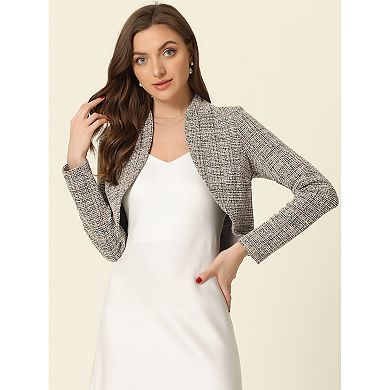 Women's Cardigan Plaid Open Front Office Shrug Long Sleeve Cropped Bolero Jacket