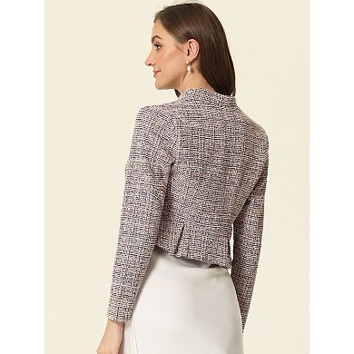 Women's Cardigan Plaid Open Front Office Shrug Long Sleeve Cropped Bolero Jacket