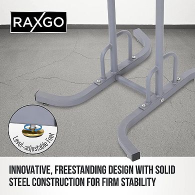 RaxGo Freestanding Bike Storage Rack, 2 Bicycle Indoor Bike Stand with Adjustable Hooks