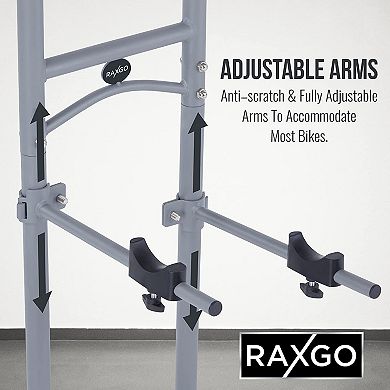 RaxGo Freestanding Bike Storage Rack, 2 Bicycle Indoor Bike Stand with Adjustable Hooks