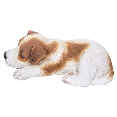 7.75" White and Brown Puppy Sleeping Outdoor Garden Figurine