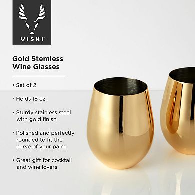 Viski Gold Stemless Wine Glasses