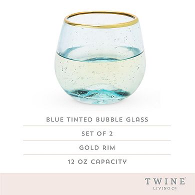 Twine Aqua Bubble Stemless Wine Glass Set