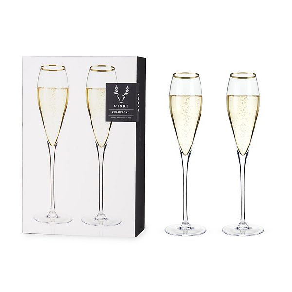 Viski GoldRimmed Crystal Champagne Flutes