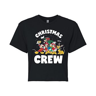 Disney's Mickey Mouse & Friends Juniors' Group Christmas Crew Cropped Tee