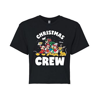 Disney's Mickey Mouse & Friends Juniors' Group Christmas Crew Cropped Tee