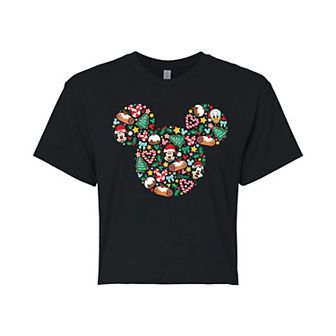Disney's Mickey Mouse Juniors' Christmas Silhouette Cropped Tee