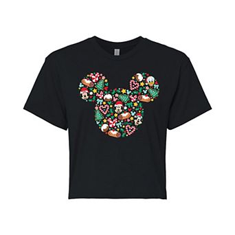Disney's Mickey Mouse Juniors' Christmas Silhouette Cropped Tee