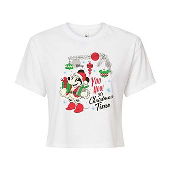 Disney's Minnie Mouse Juniors' Yoo Hoo It's Christmas Time Cropped Tee