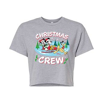Disney's Mickey & Minnie Mouse & Pluto Juniors' Christmas Crew Cropped Tee