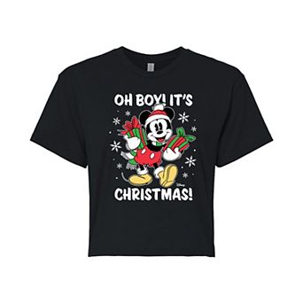 Disney's Mickey Mouse Juniors' Oh Boy It's Christmas Cropped Tee