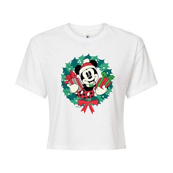 Disney's Mickey Mouse Juniors' Wreath Cropped Tee