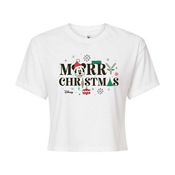 Disney's Mickey Mouse Juniors' Merry Christmas Cropped Tee
