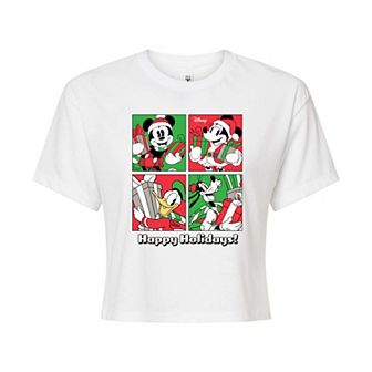 Disney's Mickey Mouse & Friends Juniors' Happy Holidays Cropped Tee
