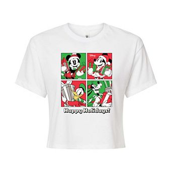 Disney's Mickey Mouse & Friends Juniors' Happy Holidays Cropped Tee