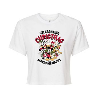 Disney's Mickey Mouse & Friends Juniors' Celebrating Christmas Cropped Tee