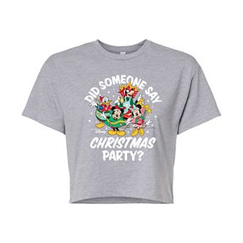 Disney's Mickey Mouse & Friends Juniors' Christmas Party Cropped Tee