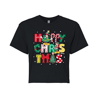 Disney's Mickey & Minnie Mouse Juniors' Happy Christmas Cropped Tee
