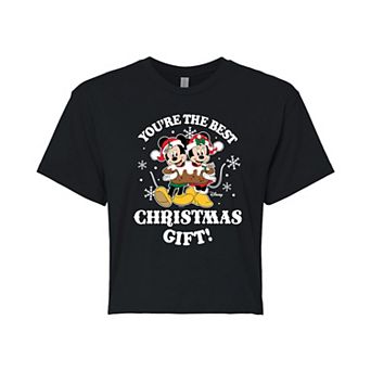 Disney's Mickey & Minnie Mouse Juniors' Best Christmas Gift Cropped Tee