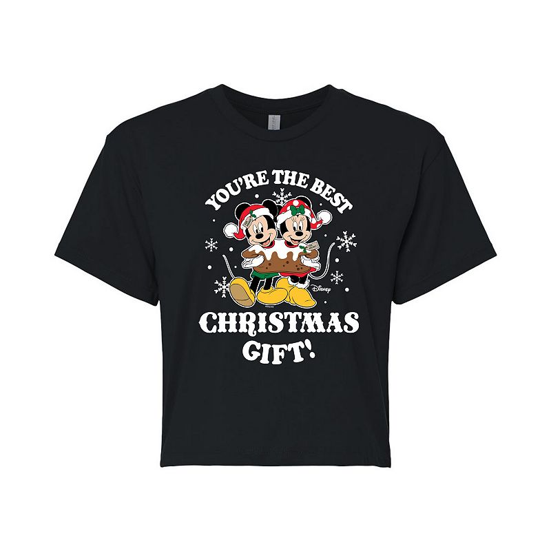 Disney's Mickey & Minnie Mouse Juniors' Best Christmas Gift Cropped Tee, Girl's, Size: Medium, Black