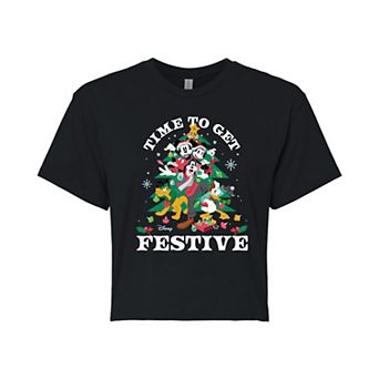 Disney's Mickey Mouse & Friends Juniors' Time To Get Festive Cropped Tee