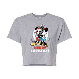Disney's Mickey & Minnie Mouse Juniors' Merry Christmas Cropped Tee