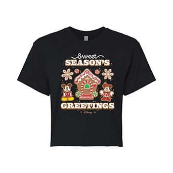 Disney's Mickey & Minnie Mouse Juniors' Sweet Seasons Greetings Cropped Tee