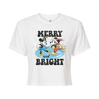 Disney's Mickey & Minnie Mouse Juniors' Merry and Bright Cropped Tee