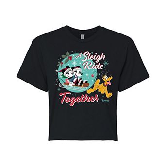 Disney's Mickey & Minnie Mouse & Pluto Juniors' Sleigh Ride Together Cropped Tee