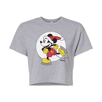 Disney's Mickey Mouse Juniors' Christmas Skating Cropped Tee