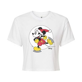 Disney's Mickey Mouse Juniors' Christmas Skating Cropped Tee